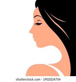 Beautiful face of a girl with closed eyes on a white background. Logo for a beauty salon. Vector fashion illustration.