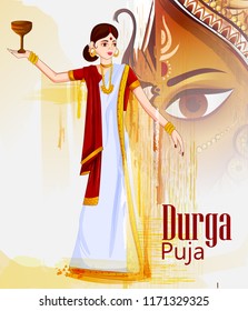 Beautiful face of Goddess Durga for Happy Dussehra or Shubh Navratri festival in vector