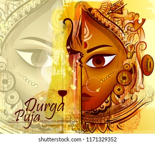 Beautiful face of Goddess Durga for Happy Dussehra or Shubh Navratri festival in vector