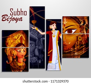 Beautiful face of Goddess Durga for Happy Dussehra or Shubh Navratri festival in vector