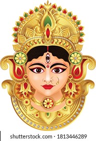 Beautiful face of Goddess Durga for Happy Dussehra, Shubh Navratri, DUrga Puja festival in vector