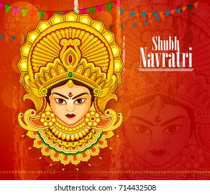 Beautiful face of Goddess Durga for Happy Dussehra or Shubh Navratri festival in vector