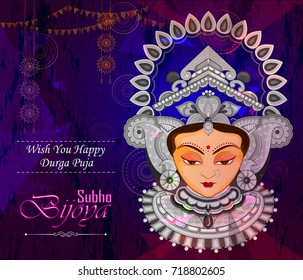 Beautiful face of Goddess Durga for Happy Dussehra or Shubh Navratri festival in vector