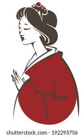 beautiful face of japanese woman, vector illustration