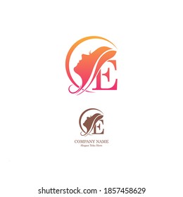 Beautiful face logo letter E icon in front  design vector