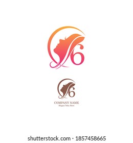 Beautiful face logo number 6 icon in front  design vector
