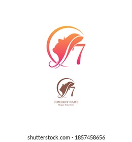 Beautiful face logo number 7 icon in front  design vector
