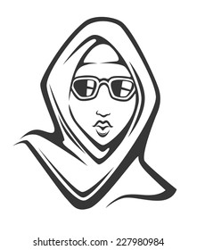 beautiful face of modern and hipster arabic muslim woman, vector illustration