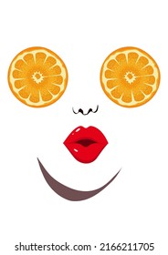 Beautiful face, orange eyes, red lips, white background