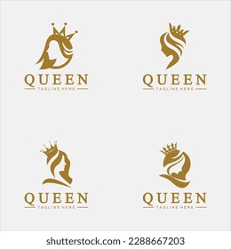 Hermoso logo de icono de la reina de la cara. para el logo de la reina. logotipo de negocios cosmético, de cuidado de la piel 