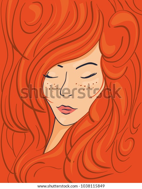 Beautiful Face Redhaired Girl Thick Wavy Stock Vector Royalty