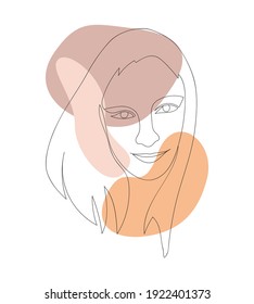 Beautiful face of a Russian girl in line art style. Vector illustration with abstract shapes. Hand drawn icon and symbol for print, poster, sticker, card design, invitations to the fashion week
