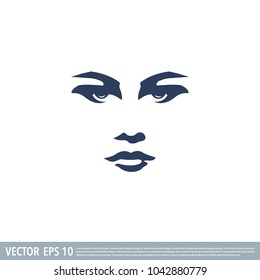 Beautiful face of a woman, black & white vector illustration
