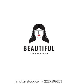 beautiful face woman long hair aesthetic minimalist logo design vector