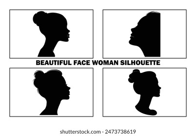 Beautiful Face Woman Side View Silhouette on Isolated white background, Woman avatar, Female face Silhouette Vector Illustration.