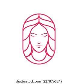 beautiful face women female feminine long hair hairstyle salon treatment skin care fashion colorful abstract geometric logo design vector