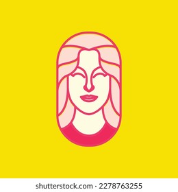 beautiful face women female feminine long hair hairstyle salon treatment skin care fashion colorful abstract geometric logo design vector