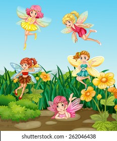 Beautiful fairies flying in the garden