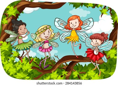 Beautiful fairies flying in the tree