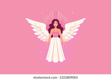 Beautiful Fairy with an Angelic Aura illustration, Angel with wings illustration in pink background