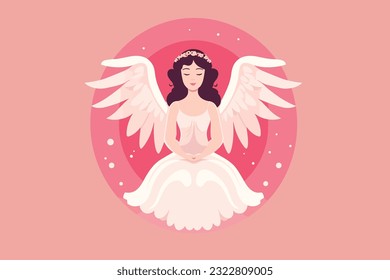 Beautiful Fairy with an Angelic Aura illustration, Angel with wings illustration in pink background