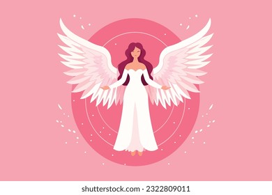 Beautiful Fairy with an Angelic Aura illustration, Angel with wings illustration in pink background