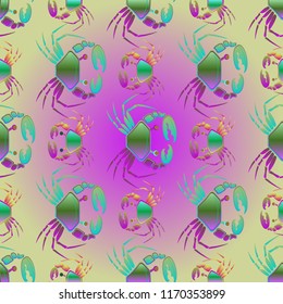 Beautiful fairy crab multicolor background seamless.