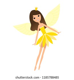 Beautiful fairy dances in her colorful outfits and yellow dress