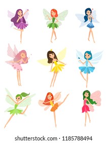 Beautiful fairy dances in her colorful outfits and dresses