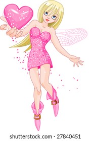 Beautiful fairy holding heart. Vector illustration