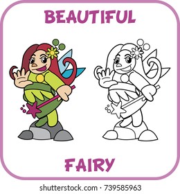 Beautiful Fairy Illustration For Kids. Fairy Coloring Sheet.