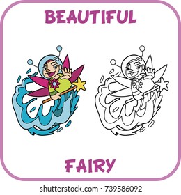 Beautiful Fairy Illustration For Kids. Fairy Coloring Sheet.
