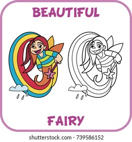 Beautiful Fairy Illustration For Kids. Fairy Coloring Sheet.