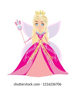 Beautiful fairy with magic wand - isolated illustration