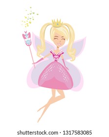 Beautiful fairy with magic wand - isolated illustration