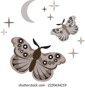 Beautiful fairy moth in brown tones. Illustration for boho nursery posters, cards, invitations.