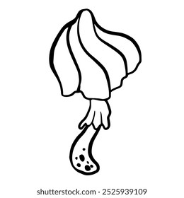 bonito cogumelo de fadas com boné de redemoinho e saia doodle ilustração isolado no branco para a história das crianças, cartaz, faixa, lembranças, t-shirt, design de cartão.