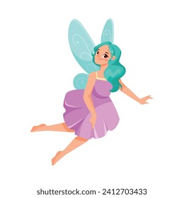 Beautiful Fairy and Pixie in Pink Dress with Wings Vector Illustration