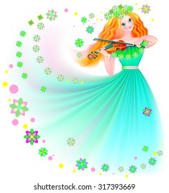 Beautiful fairy playing the violin, vector cartoon image