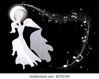 Beautiful Fairy Plays On The Moon Harp