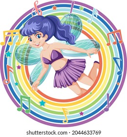 Beautiful fairy in rainbow round frame illustration