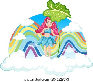 Beautiful fairy with rainbow in the sky illustration