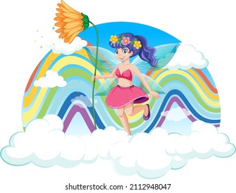 Beautiful fairy with rainbow in the sky illustration