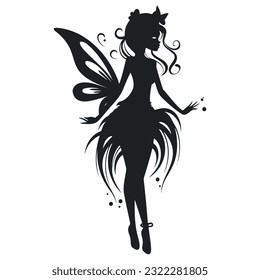 beautiful fairy silhouette. Bkack and white. Vector illustration