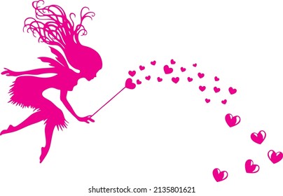 Beautiful fairy silhouette with heart magic wand vector 