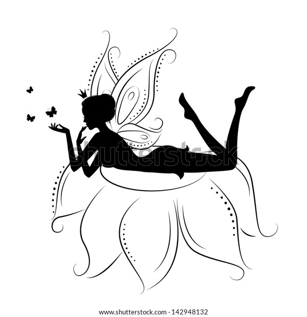 Beautiful Fairy Silhouette Fairy On Flowers Stock Vector Royalty Free