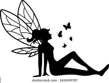 Beautiful Fairy Silhouette Vector Template Stock Vector (Royalty Free ...