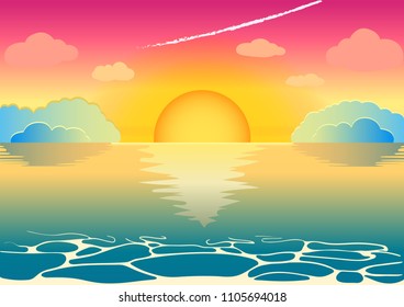 Beautiful Fairy Sunset Sunrise On Sea Stock Vector (royalty Free 