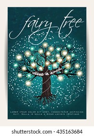 Beautiful fairy tree, decorated with glowing hearts 