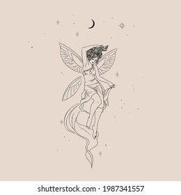 Beautiful Fairy. Vector Hand Drawn Illustration